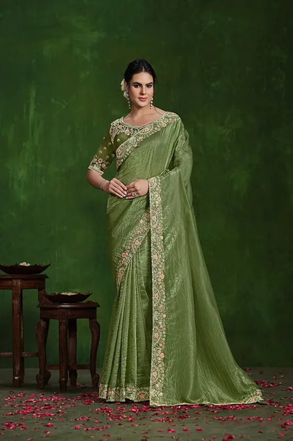 STITCHED_BLOUSE_MANDHI_GREEN_TISSUE_SILK_SAREE