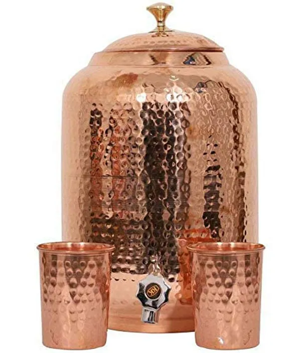 Copper_Matka_Water_6_Litre_Hammered_Copper_Water_Dispenser_(Matka)_Container_Pot_with_2_Pure_Copper_Glasses_Pure_Copper_and_Ayurveda_Health_Benefits