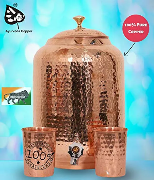 Copper_Matka_Water_6_Litre_Hammered_Copper_Water_Dispenser_(Matka)_Container_Pot_with_2_Pure_Copper_Glasses_Pure_Copper_and_Ayurveda_Health_Benefits