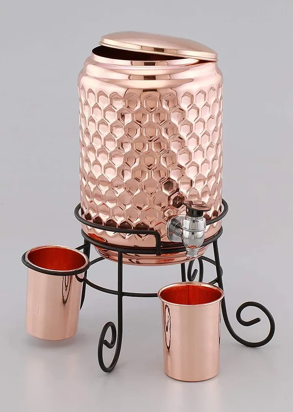 Copper_5_Litre_Hammered_Copper_Water_Dispenser_(Matka/Pot)_Container_Pot_with_2_Copper_Glass_and_Stand(5000_ml)_(Large,_Green)