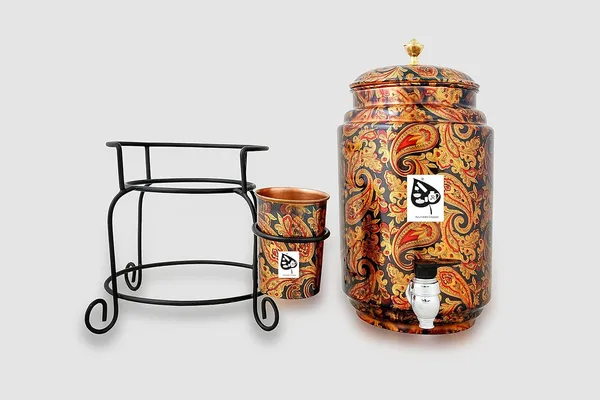 Copper_5_Litre_Hammered_Copper_Water_Dispenser_(Matka/Pot)_Container_Pot_with_2_Copper_Glass_and_Stand,Pure_Copper_and_Ayurveda_Health_Benefits_(5000_ml)