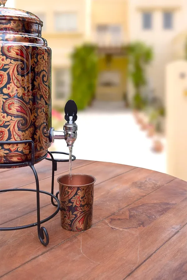 Copper_5_Litre_Hammered_Copper_Water_Dispenser_(Matka/Pot)_Container_Pot_with_2_Copper_Glass_and_Stand,Pure_Copper_and_Ayurveda_Health_Benefits_(5000_ml)