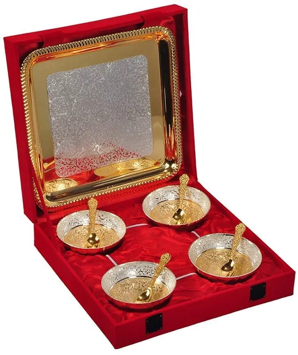 Copper__Gold_Plated_Bowl_with_Gold_Plated_Spoon_and_Gold_Plated_Tray