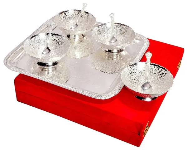 Copper__Silver_Plated_Brass_Bowl_Set_with_Tray_-_Pack_of_9