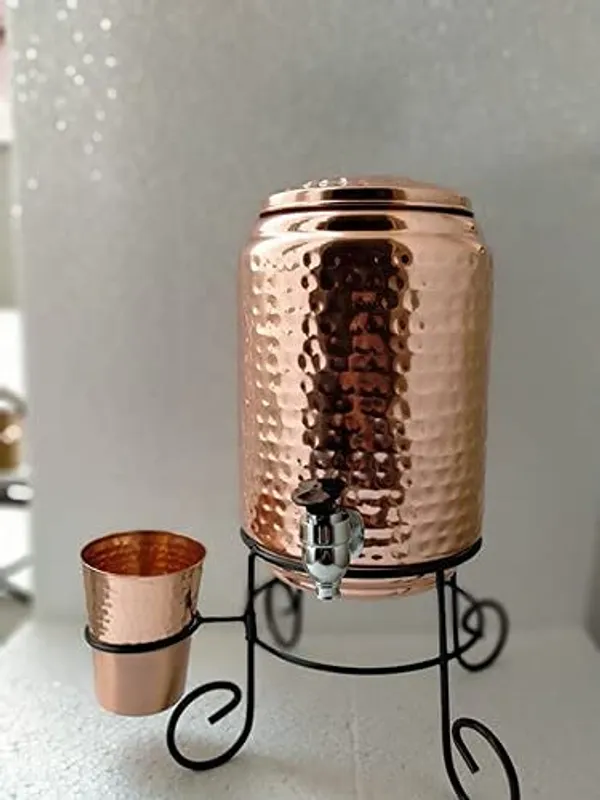 Copper_Hammered_Copper_Water_Dispenser_Pot_with_1_Copper_Glass_and_Stand,(5000_ml)