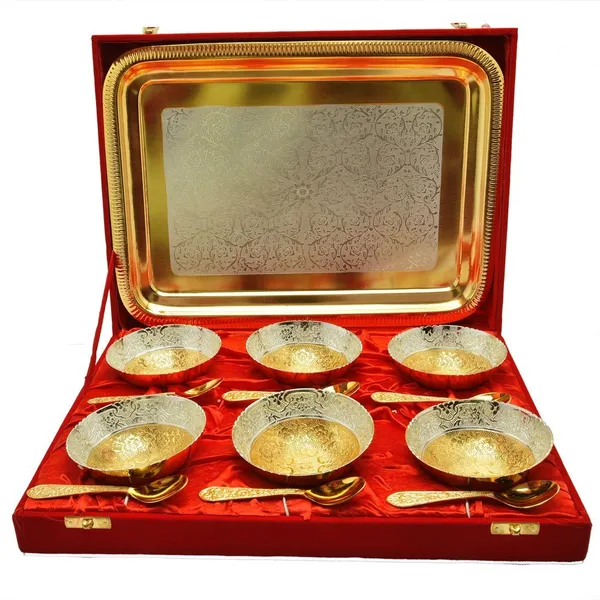 Copper__Silver_and_Gold_Plated_Bowl_Spoon_with_Plate_Set_of_13