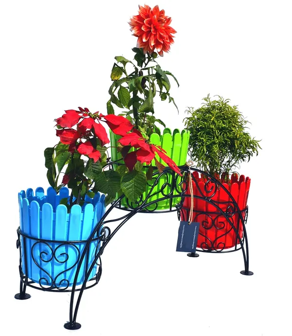 Iron_Indoor/Outdoor_Flower_Pot/Plant_Stand/Gamla_Stand_Heavy_Duty_Iron_Used_for_Home_Garden_Balcony_Living_Room_Decor_Free_Plastic_Pots_As_per_Picture