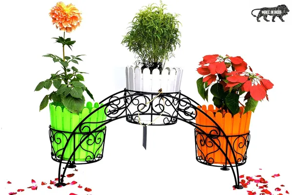 Iron_Indoor/Outdoor_Flower_Pot/Plant_Stand/Gamla_Stand_Heavy_Duty_Iron_Used_for_Home_Garden_Balcony_Living_Room_Decor_Free_Plastic_Pots_As_per_Picture