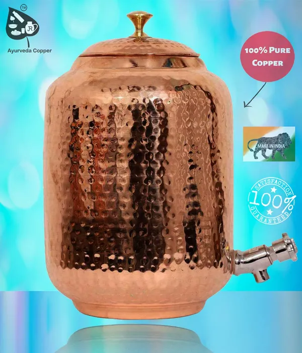 Copper_8_Litre_Hammered_Copper_Water_Dispenser_(Matka)_Container_Pot_with_2_Pure_Copper_Glasses_100%_Pure_Copper_and_Ayurvedic_Health_Benefits_(8000_ml_+_600_ml)
