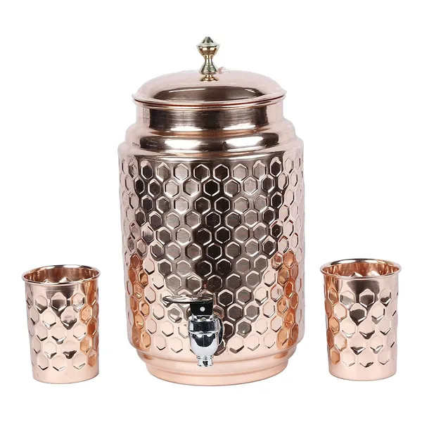 Copper_Hammered_Copper_Water_Dispenser_(Matka/Pot)_Container_Pot