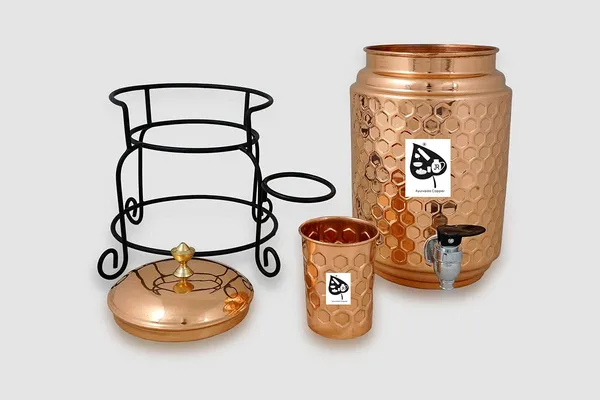 Copper_Diamond_Cut_5_Liter_Copper_Water_Dispenser_Tank_Pot_with_1_Glass_and_Iron_Stand
