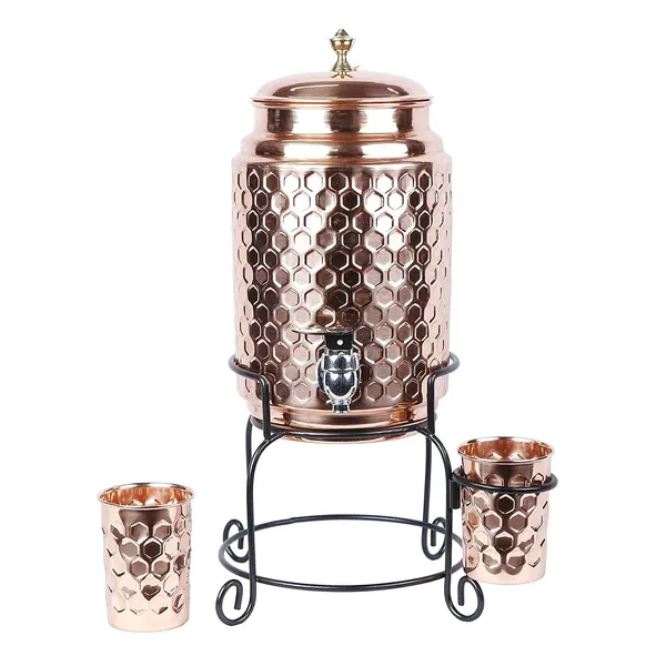 Copper_Diamond_Cut_5_Liter_Copper_Water_Dispenser_Tank_Pot_with_1_Glass_and_Iron_Stand