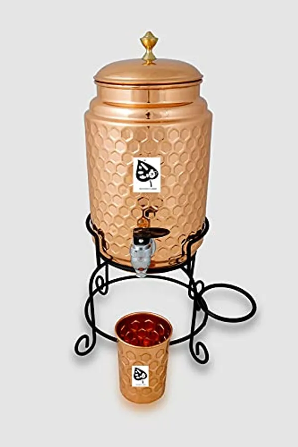Copper_Diamond_Cut_5_Liter_Copper_Water_Dispenser_Tank_Pot_with_1_Glass_and_Iron_Stand