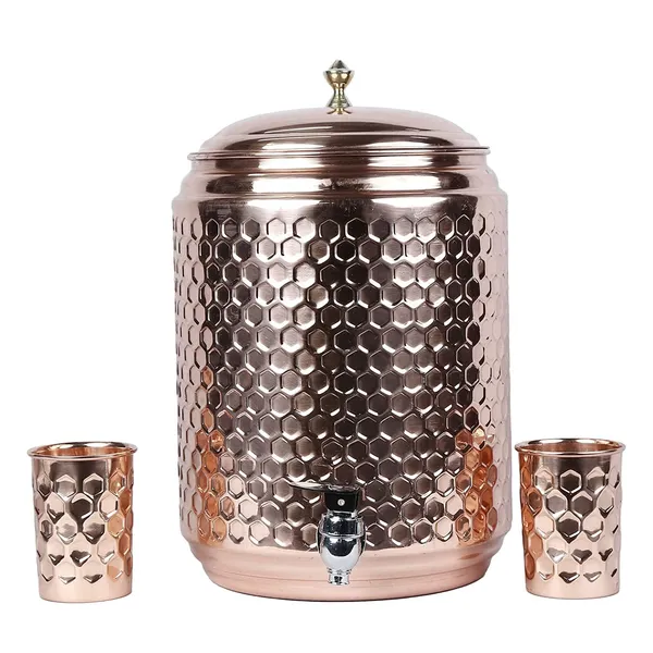Copper_Hammered_Copper_Water_Dispenser_(Matka/Pot)_Container_Pot