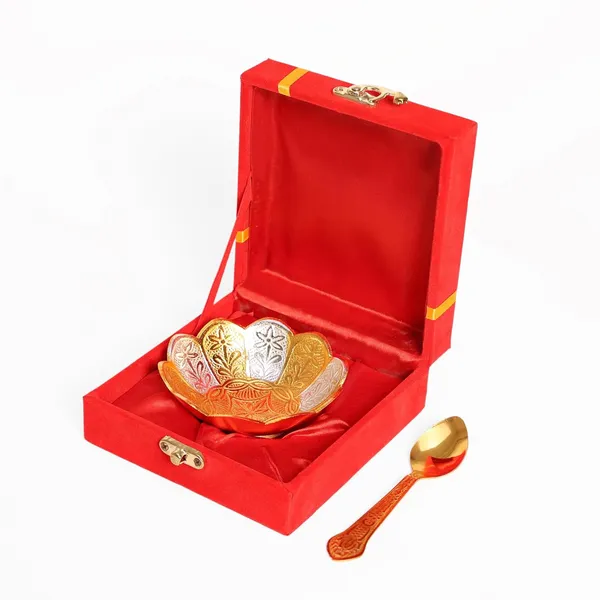Copper,_Silver_&_Gold_Plated_Floral_Metal_Bowl_&_Spoon_Set_–_Premium_Wedding_Return_Gift_–_Velvet_Gift_Box_Included_for_Wedding_Gathering_Bulk_Gifting