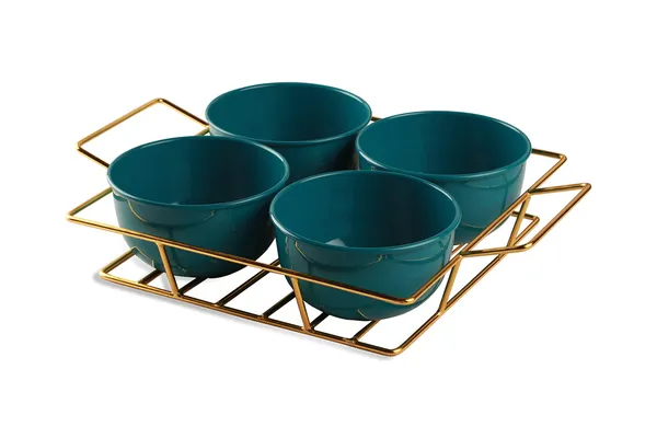 Copper_Snack_Platter_Four_Metal_Bowl_with_Gilded_Gold_Plated_Tray_with_Handle_for_Fresh_Fruit_Tray,Dried_Fruit_Tray,with_Tray,Snack_Tray,Grid_Plate(Gold&Green)_Ramekin_Set,500_ML