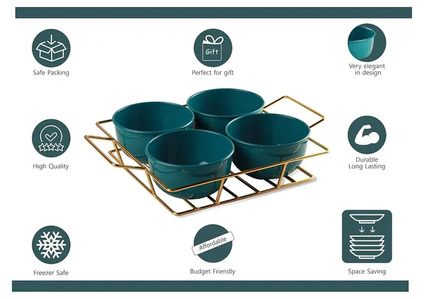 Copper_Snack_Platter_Four_Metal_Bowl_with_Gilded_Gold_Plated_Tray_with_Handle_for_Fresh_Fruit_Tray,Dried_Fruit_Tray,with_Tray,Snack_Tray,Grid_Plate(Gold&Green)_Ramekin_Set,500_ML