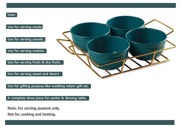 Copper_Snack_Platter_Four_Metal_Bowl_with_Gilded_Gold_Plated_Tray_with_Handle_for_Fresh_Fruit_Tray,Dried_Fruit_Tray,with_Tray,Snack_Tray,Grid_Plate(Gold&Green)_Ramekin_Set,500_ML