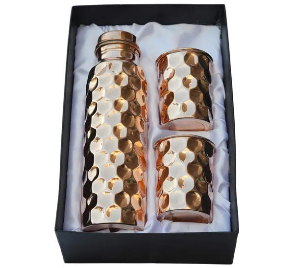 Ayurveda_Copper_Copper_Bottle,1L,Set_Of_1_With_2_Glass_set,_Multicolor