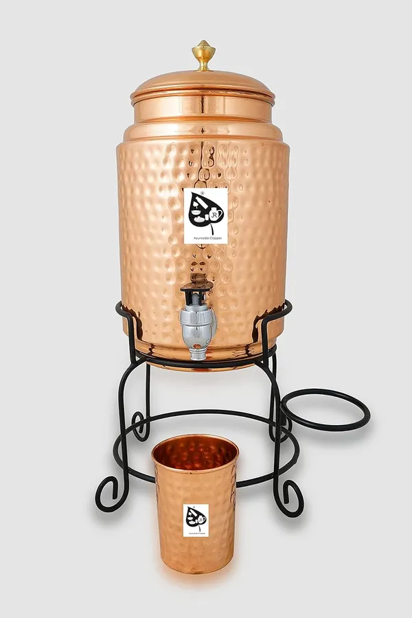 Copper_5_Litre_Hammered_Water_Dispenser_(Matka/Pot/Dispenser/Water_Cooler)_Container_Pot_with_1_Copper_Glass_and_Stand_(5000_ml)