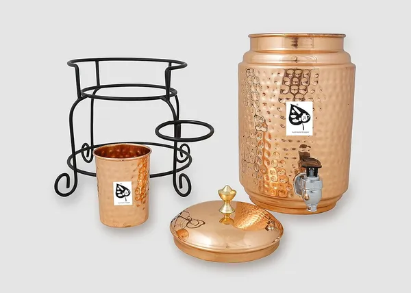 Copper_5_Litre_Hammered_Water_Dispenser_(Matka/Pot/Dispenser/Water_Cooler)_Container_Pot_with_1_Copper_Glass_and_Stand_(5000_ml)