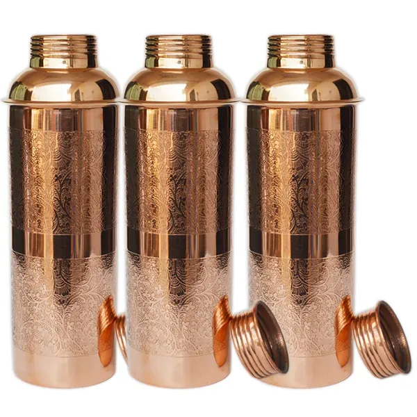 Copper_JR_Handmade_Flora_Design_Joint-Free_Leak_Proof_Ayurveda_Yoga_Health_Benefits_Kills_Bacteria_in_water_Helps_in_proper_digestion_100%_Copper_Water_Bottle,_1000_ml,_Brown_-_Pack_of_3