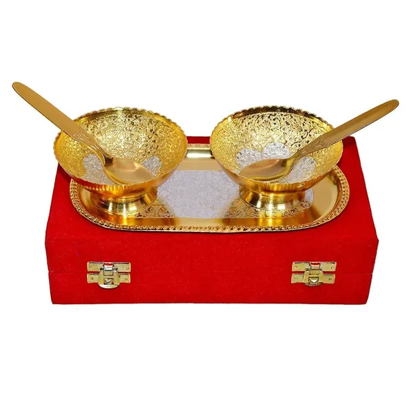 JR_gifts_&_handicrafts_Golden_and_Silver_Plated_Bowl_Set_Includes_2_Bowls,_2_Spoons_and_1_Tray_in_Gift_Box_-_Pack_of_4