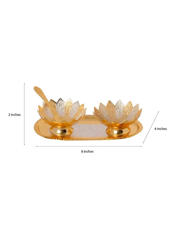 VILRO_Richi_Rich_Plastic_Silver_And_Gold_Plated_Floral_Bowl,_Spoon_With_Plate_(Golden),_0.15_liter