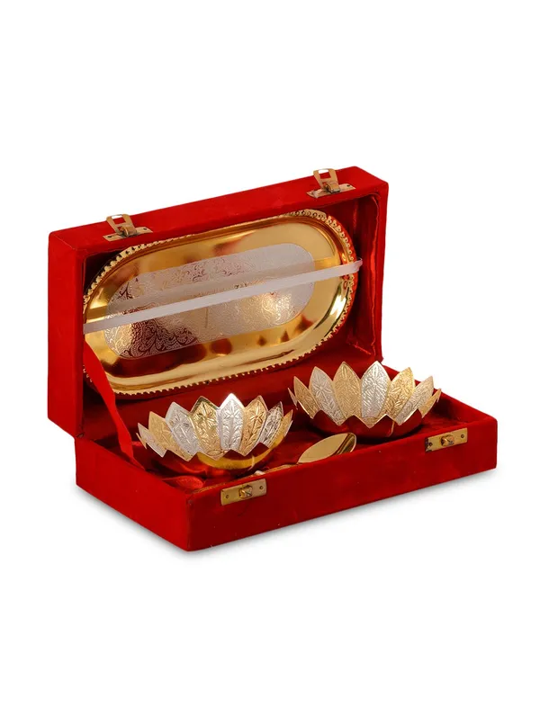 VILRO_Richi_Rich_Plastic_Silver_And_Gold_Plated_Floral_Bowl,_Spoon_With_Plate_(Golden),_0.15_liter