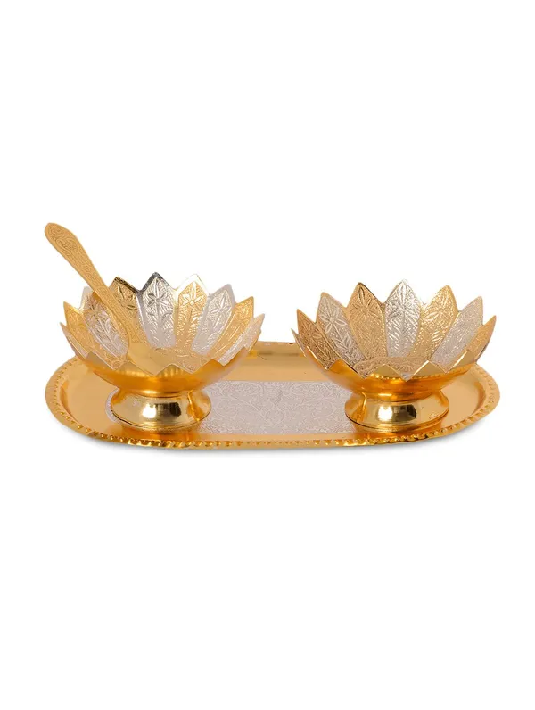 VILRO_Richi_Rich_Plastic_Silver_And_Gold_Plated_Floral_Bowl,_Spoon_With_Plate_(Golden),_0.15_liter