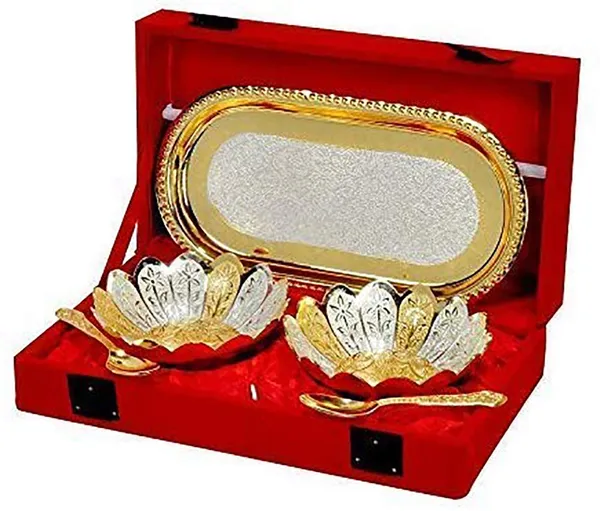 Designox_Copper_Metal_Floral_Bowl_Set_5_Pieces_Set_In_(Red_Velvet_Imitation_Jewelry_Box_With_Gift_Ribbon)_Pack_Of_1_Box,_250_Milliliter_-_250_Ml