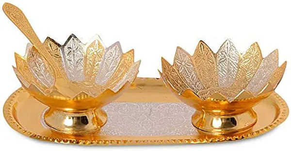 Designox_Copper_Metal_Floral_Bowl_Set_5_Pieces_Set_In_(Red_Velvet_Imitation_Jewelry_Box_With_Gift_Ribbon)_Pack_Of_1_Box,_250_Milliliter_-_250_Ml