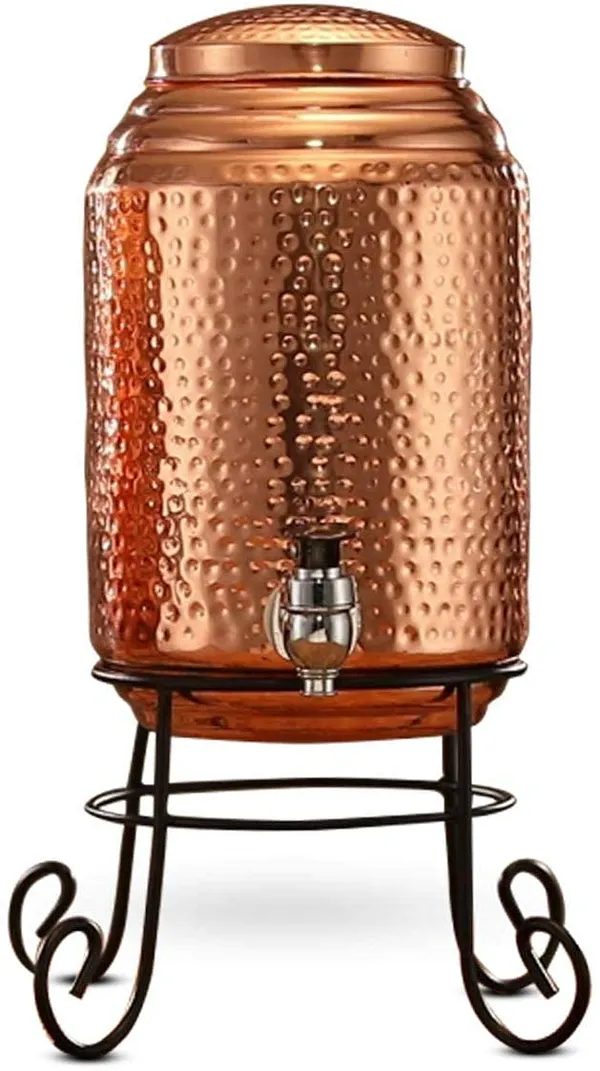 Copper_5_Litre_Hammered_Copper_Water_Dispenser_(Matka/Pot)_Container_Pot_with_2_Copper_Glass_and_Stand