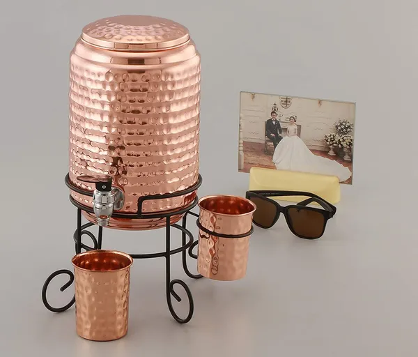 Copper_5_Litre_Hammered_Copper_Water_Dispenser_Pot_with_2_Copper_Glass_and_Stand