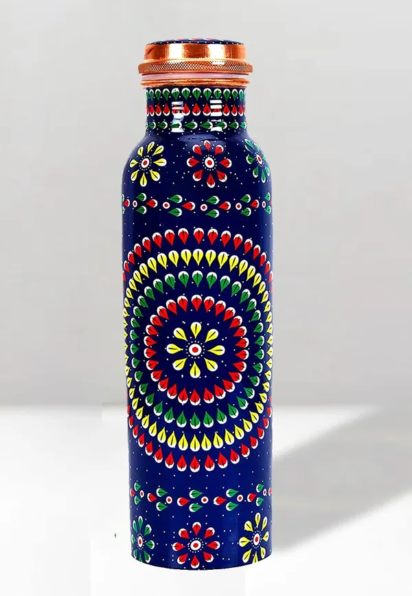 Modern_Art_Caliber_dots_Printed_Ayurvedic_Copper_Water_Bottle_1_L/1000_ml_(Blue)