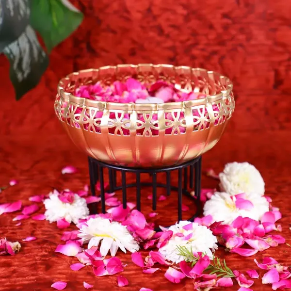 Copper_Elegant_Decorative_Bowl_with_Floral_Cutwork_and_Metal_Stand_–_Golden_Finish_Centerpiece_Bowl_for_Home_Décor,_Potpourri,_Dry_Fruits,_or_Tealight_Candle_Holder