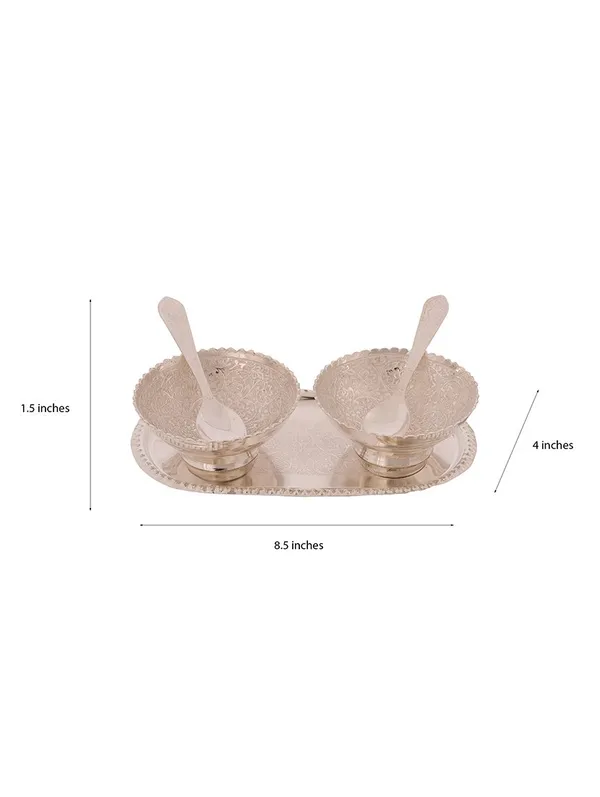 Richi_Rich_Silver_And_Gold_Plated_Brass_Bowl_And_Tray_Set_Of_5_Pcs,_Floral,_250_Milliliter_-_250_Ml