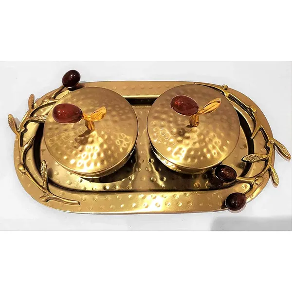 Copper_Steel_Red_Cherry_Bowls_with_Lid_Set-Platter_(Silver)_|_Steel_Bowls_and_Aluminum_Tray|_Golden_Color_|Refreshner|Dry_Fruit_Serving|Decorative_Bowls