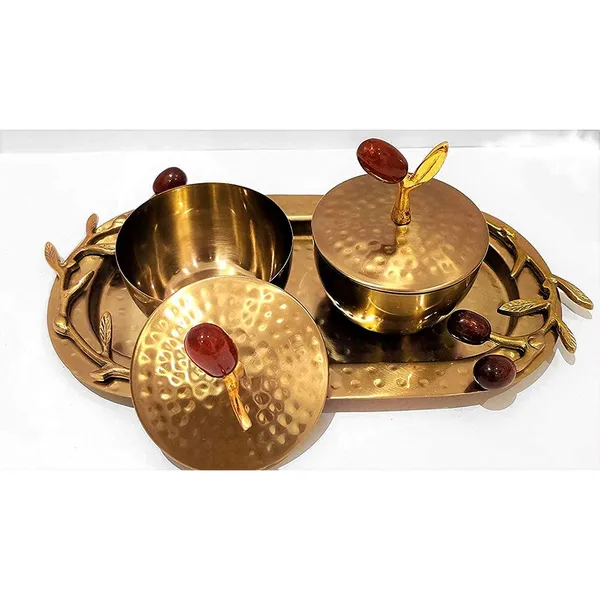 Copper_Steel_Red_Cherry_Bowls_with_Lid_Set-Platter_(Silver)_|_Steel_Bowls_and_Aluminum_Tray|_Golden_Color_|Refreshner|Dry_Fruit_Serving|Decorative_Bowls