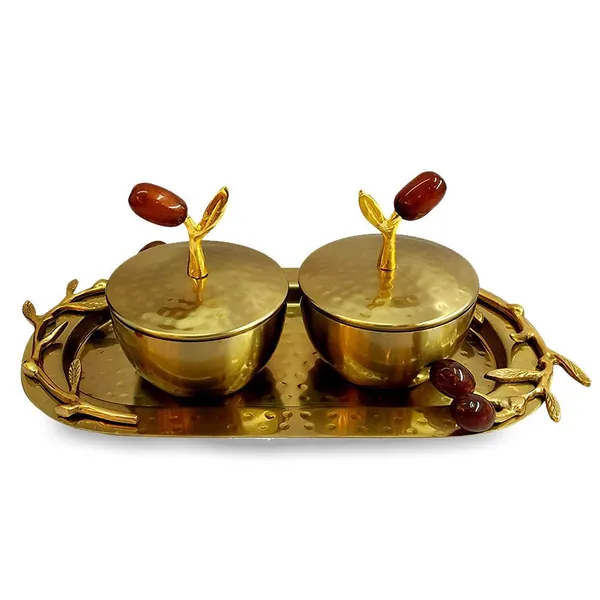 Copper_Steel_Red_Cherry_Bowls_with_Lid_Set-Platter_(Silver)_|_Steel_Bowls_and_Aluminum_Tray|_Golden_Color_|Refreshner|Dry_Fruit_Serving|Decorative_Bowls