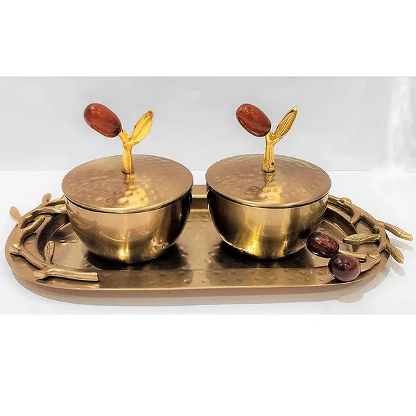 Copper_Steel_Red_Cherry_Bowls_with_Lid_Set-Platter_(Silver)_|_Steel_Bowls_and_Aluminum_Tray|_Golden_Color_|Refreshner|Dry_Fruit_Serving|Decorative_Bowls