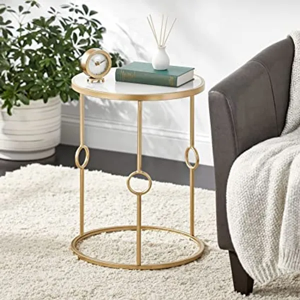Copper_Round_Metal_Side/End_Table_with_Decorative_Legs,_in-Lay_Top,_Home_Decor_Accent_Furniture_for_Living_Room,_Bedroom_-Clear_Glass_Table_top