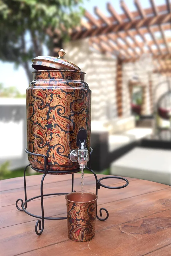 Copper_Green_Printed_Finish_5_Liter_Copper_Water_Dispenser_Matka_Tank_Copper_Pot_with_1_Glass_Pure_Copper_and_Iron_Stand_-_5_Liter_Capacity