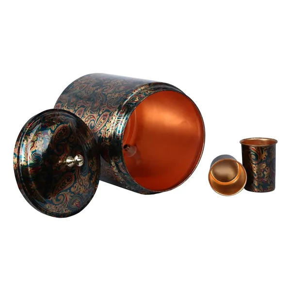 Copper_Handmade_Copper_Matka_Green_Paisley_Print_Pure_With_Stand_And_Two_Glass,_11_Liter,_3-Piece,_Clear