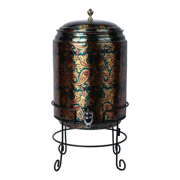 Copper_Handmade_Copper_Matka_Green_Paisley_Print_Pure_With_Stand_And_Two_Glass,_11_Liter,_3-Piece,_Clear