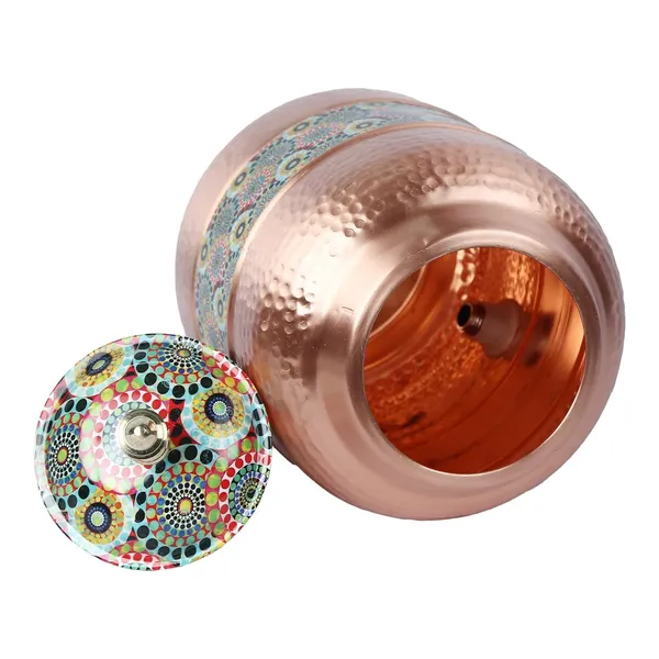 Copper_Handmade_Copper_Matka_Mette_Look_Hammer_With_Circular_Dots_Print_Design_With_Stand_And_Glass,_5_Liter,_3-Piece,_Clear