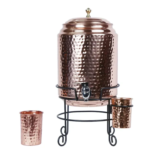 Copper_Handmade_Copper_Matka_Honey_Hammer_Dotted_Pure_With_Stand_And_Two_Glass