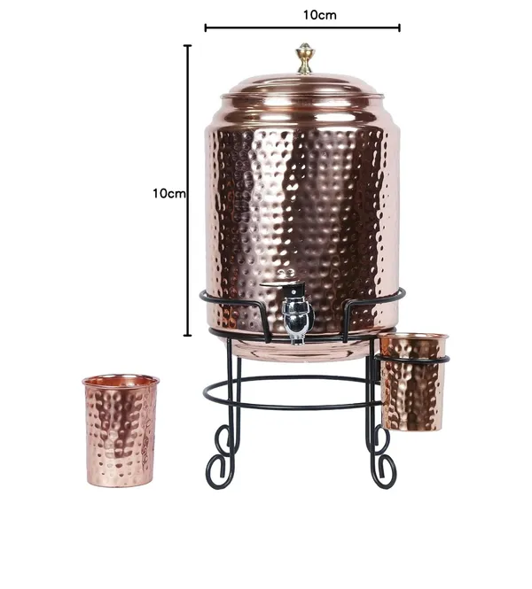 Copper_Handmade_Copper_Matka_Honey_Hammer_Dotted_Pure_With_Stand_And_Two_Glass