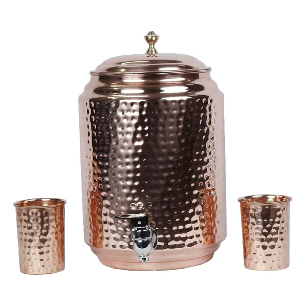Copper_Handmade_Copper_Matka_Honey_Hammer_Dotted_Pure_With_Stand_And_Two_Glass