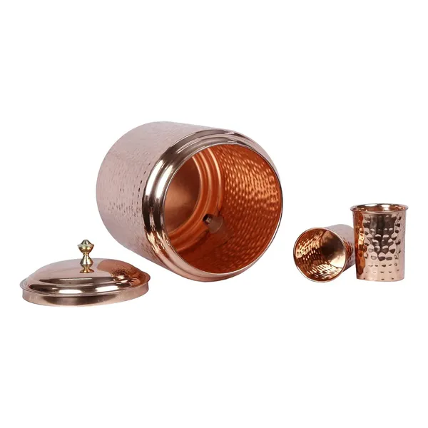 Copper_Handmade_Copper_Matka_Honey_Hammer_Dotted_Pure_With_Stand_And_Two_Glass